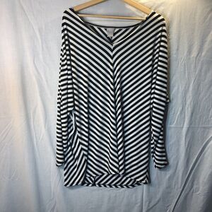 Chico's Travelers Size 3 16/18 Black White Striped Long Sleeve Dolman Tee Shirt